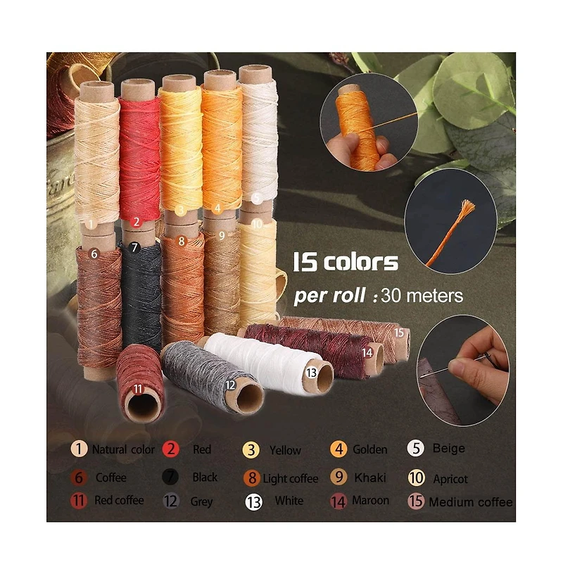 Gnuadz 66 Pcs Leather Working Tools Kit Waxed Thread Groover Awl Stitching Punch Hole Beginner Craft Gifts