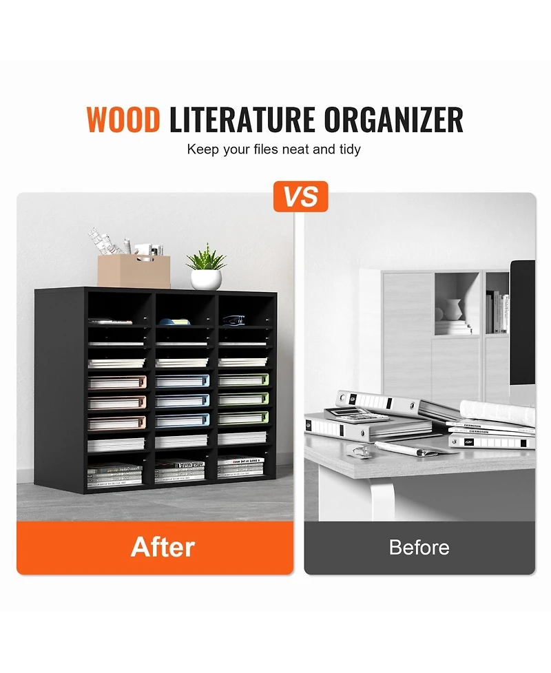 Sugift Wood Literature Organizer 24 Compartments Removable Shelves for Office Use