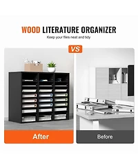 Sugift Wood Literature Organizer 24 Compartments Removable Shelves for Office Use
