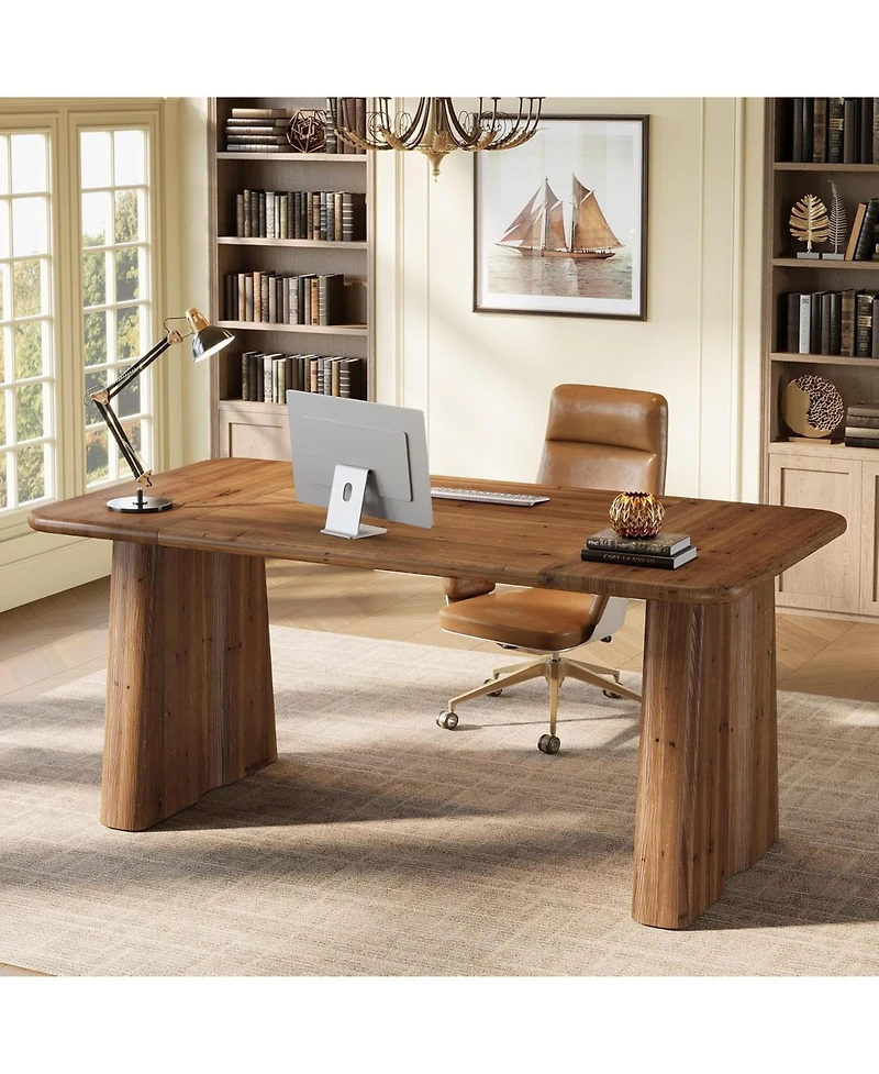 Tribesigns 63-Inch Solid Wood Executive Desk, Large Office Computer Desk with Heavy Duty Legs, Simple Study Writing Table Business Workstation