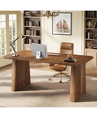 Tribesigns 63-Inch Solid Wood Executive Desk, Large Office Computer Desk with Heavy Duty Legs, Simple Study Writing Table Business Workstation