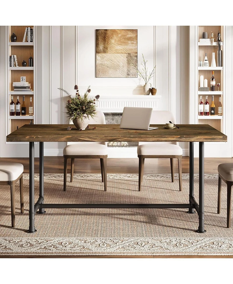 Tribesigns 63-Inch Solid Wood Dining Table for 4-6, Industrial Large Kitchen Table with Metal Footrest, Rectangular Wooden Dinner Table