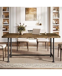 Tribesigns 63-Inch Solid Wood Dining Table for 4-6, Industrial Large Kitchen Table with Metal Footrest, Rectangular Wooden Dinner Table