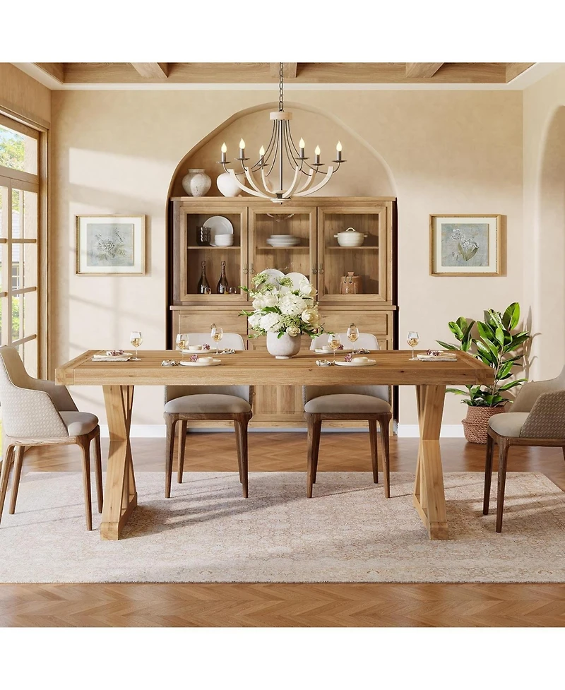 Tribesigns Solid Wood Dining Table for 4-6, 63-Inch Farmhouse Kitchen Table with Sturdy Legs, Wooden Rectangular Dinner Furniture