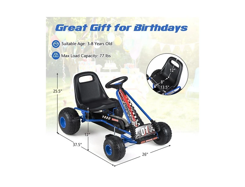 Slickblue Kids Ride On Pedal Go Kart with Adjustable Seat and Multi Terrain Wheels