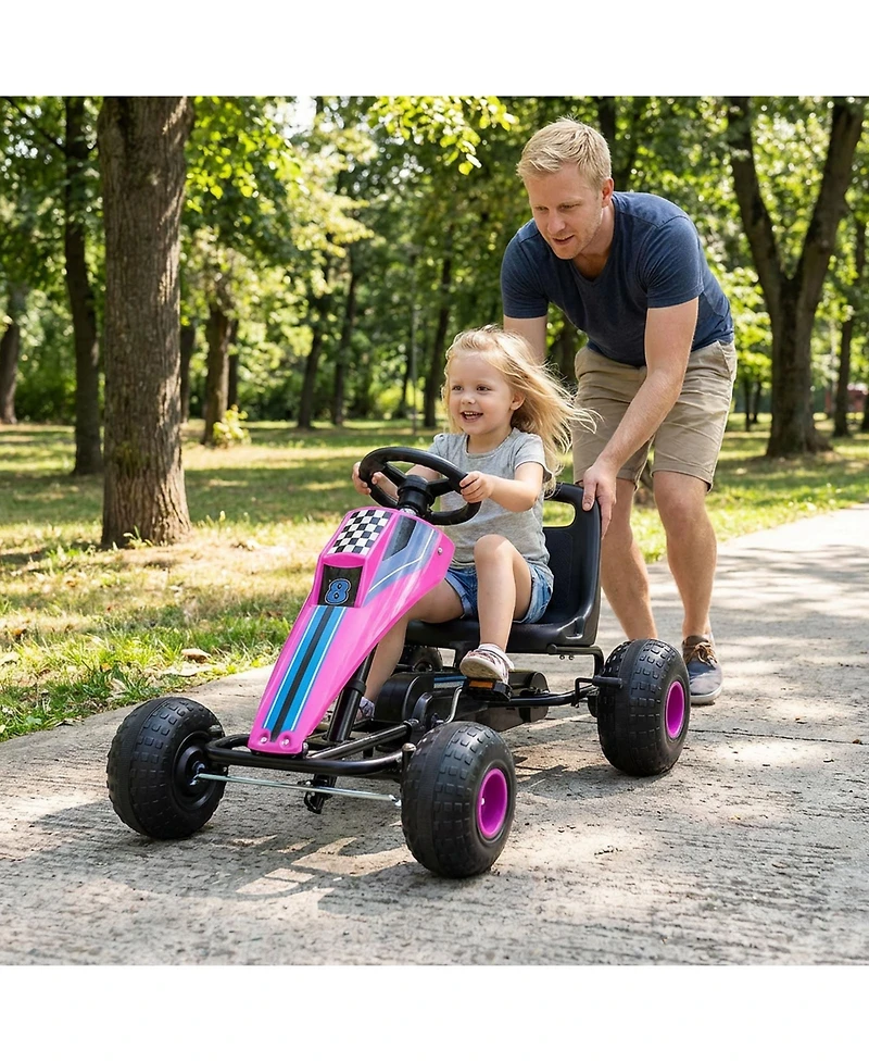 Slickblue 4 Wheel Kids Go Kart Pedal Ride On with Steering and Safe Brake