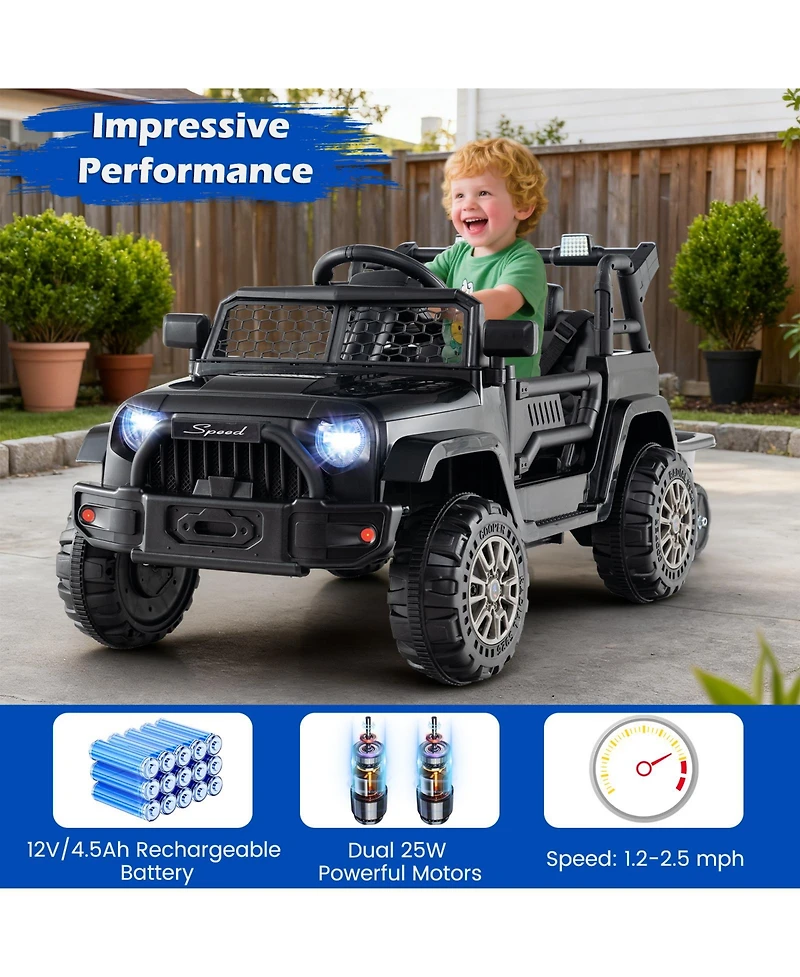 Slickblue 12V Kids Ride-On Utv with Detachable Trailer, Battery Powered