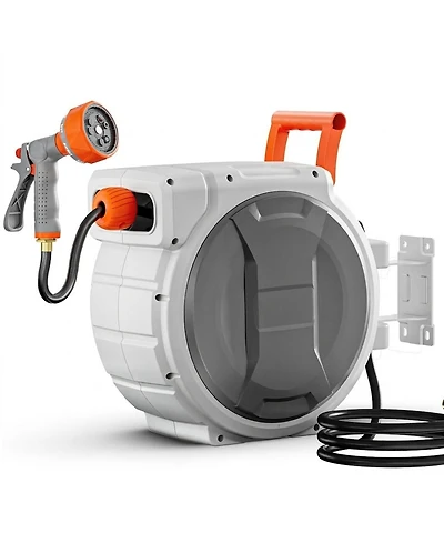 Sugift Retractable Garden Hose Reel 5/8in x 100 ft Heavy Duty with Slow Return System