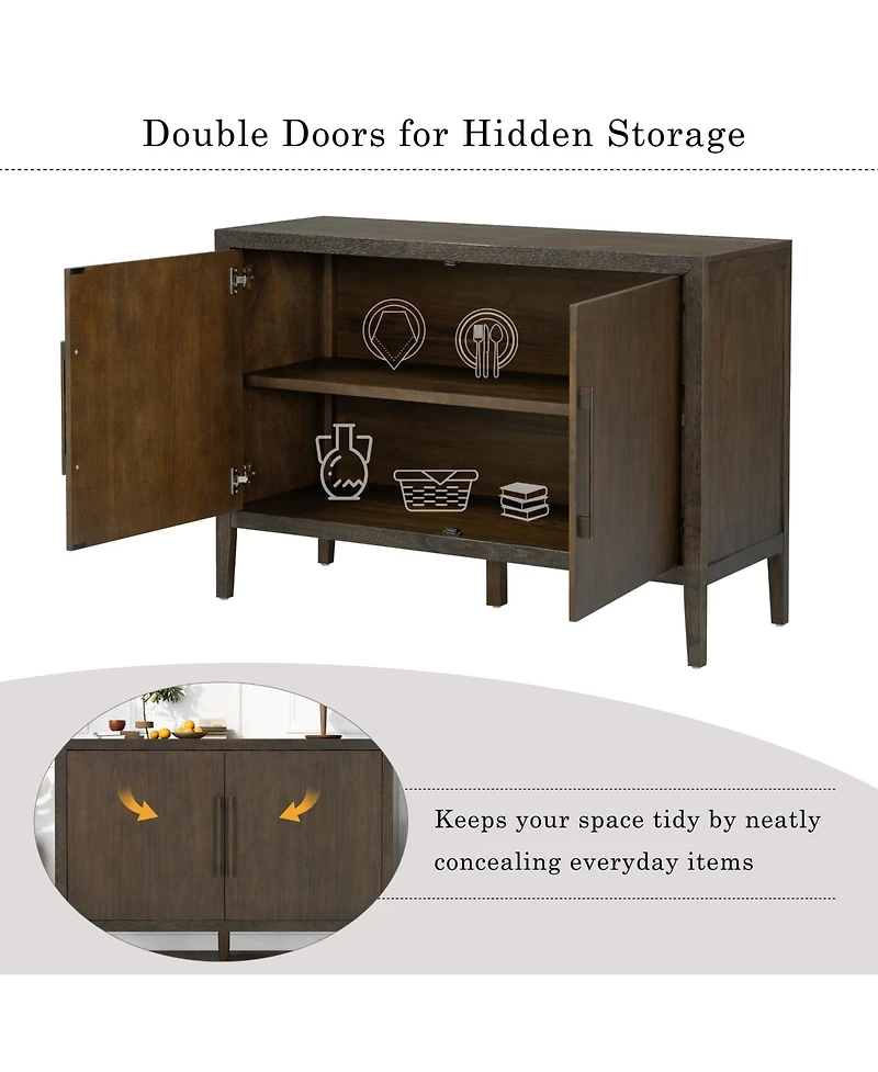 Rainsken Farmhouse Sideboard, 47.25" Wooden Buffet Cabinet with Pine Veneer, Adjustable Feet and Metal Handles for Living Room, Kitchen