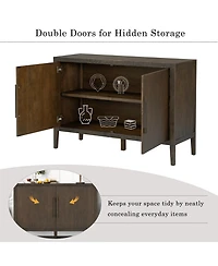 Rainsken Farmhouse Sideboard, 47.25" Wooden Buffet Cabinet with Pine Veneer, Adjustable Feet and Metal Handles for Living Room, Kitchen