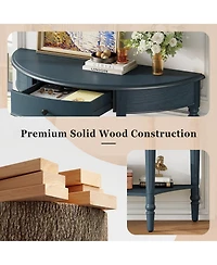 Rainsken Farmhouse Curved Console Table, Half Moon Accent Table with Storage Drawer and Lower Shelf, Sofa Table for Entryway, Living Room