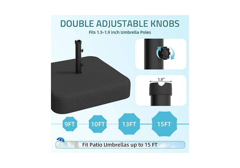 Aecojoy Patio Umbrella Base, 220 lbs Heavy Duty Sand Filled Weighted Umbrella Stand with 2 Sandbags