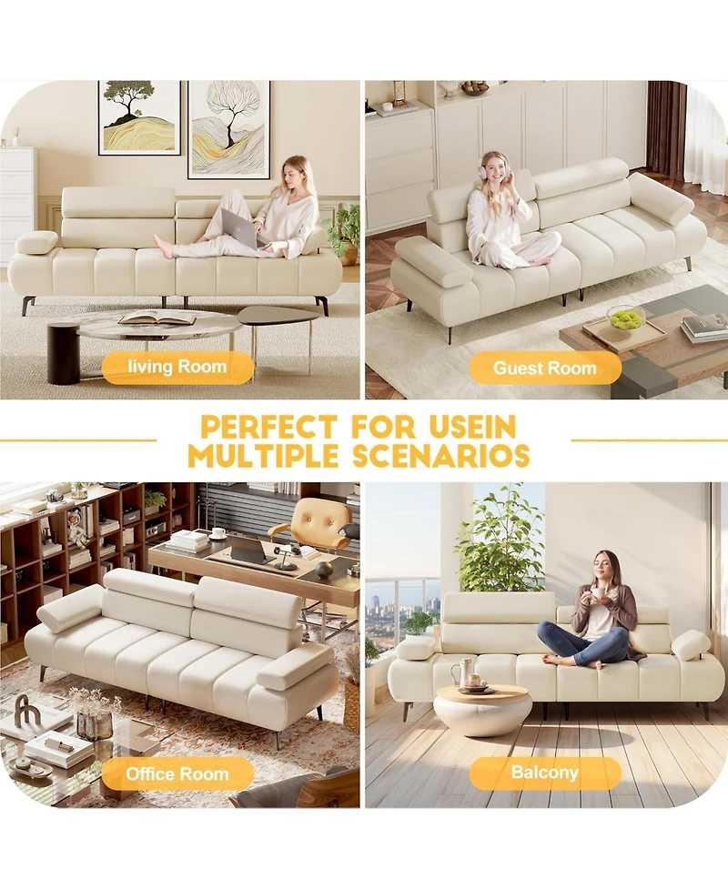 gaomon Sofa Couch, Couches for Living Room, Morden 3 Seater Pu Leather Sofas with Adjustable Headrest and Armrest, for Bedroom, Office