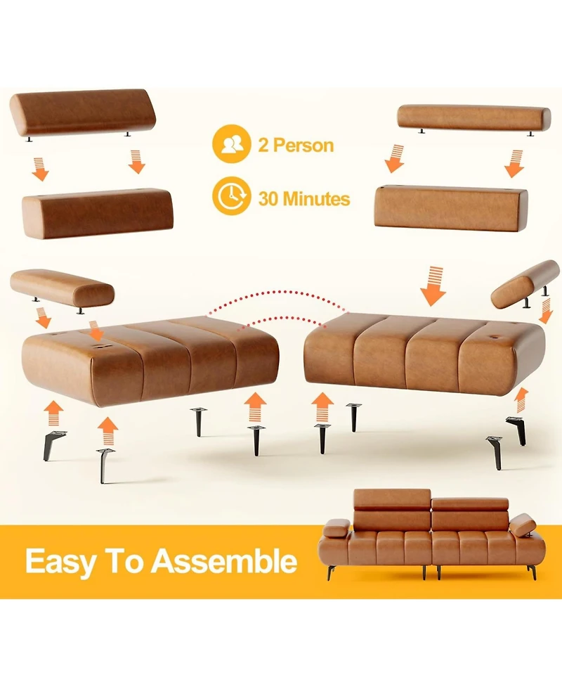 gaomon Sofa Couch, Couches for Living Room, Morden 3 Seater Pu Leather Sofas with Adjustable Headrest and Armrest, for Bedroom, Office