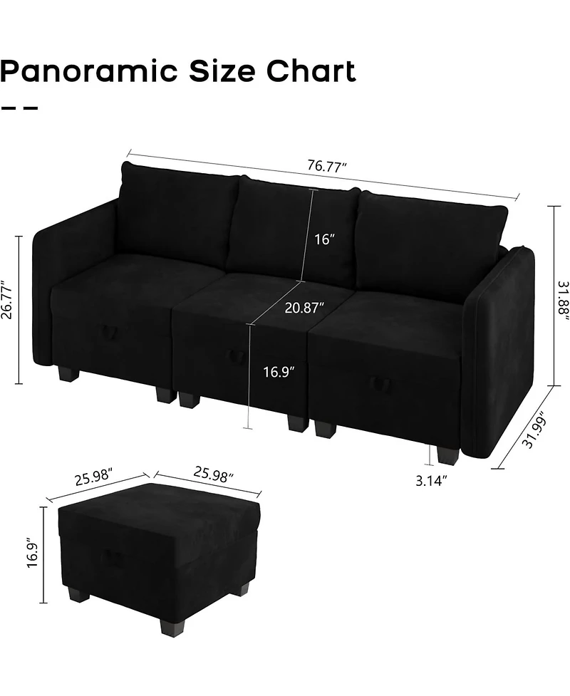 gaomon Sectional Sofa with Storage Four Seat L Shaped Couch Storage Ottoman Modern Velveteen Modular Sectional Apartment