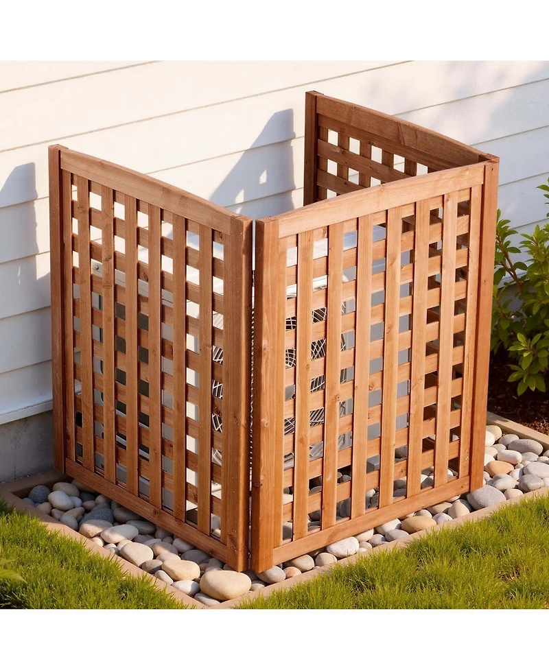 Wood Privacy Screen 32 x 38 in Air Conditioner Cover Fence with Adjustable Angle