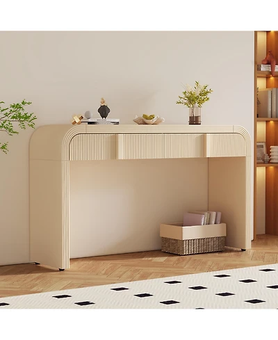 Rainsken 55'' Fluted Console Table, Modern Curved Wood Entryway Table with 2 Storage Drawers and Rounded Silhouette for Living Room, Hallway