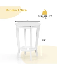 Gouun 2-Tier Round End Table with Solid Rubber Wood Legs, 18 in