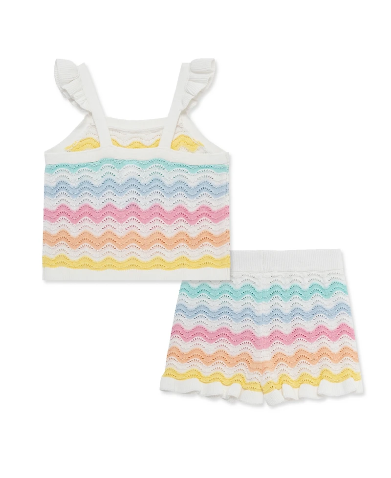 Little Me Baby Girls' Wavy Pointelle Knit Top and Shorts, 2-Piece Set