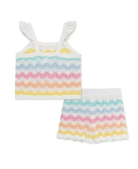 Little Me Baby Girls' Wavy Pointelle Knit Top and Shorts, 2-Piece Set