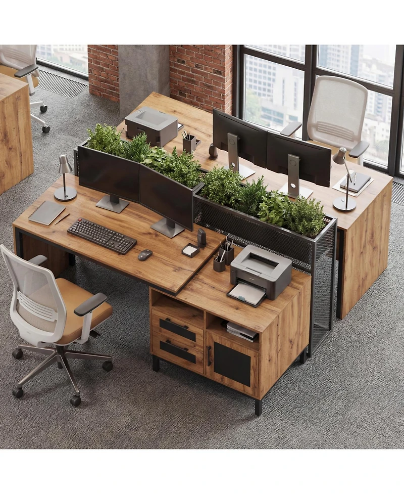 Slickblue 71 Inch Office Desk with Drawers and Open Storage Shelves