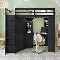 Streamdale Furniture Twin Loft Bed w/Wardrobe, Desk, Charging and Lights