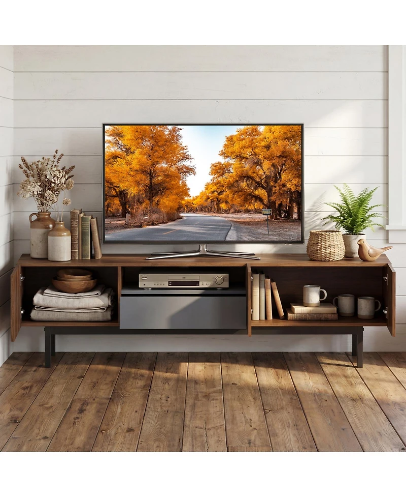 Sugift Modern Mid Century Tv Cabinetfor TVs with Drawer-Walnut