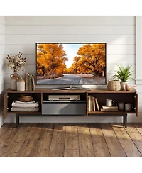 Sugift Modern Mid Century Tv Cabinetfor TVs with Drawer-Walnut