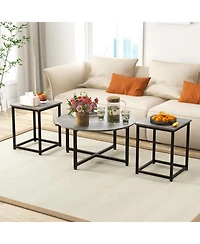Gouun 3-Piece Coffee Table Set Round Table and 2 Square End Tables