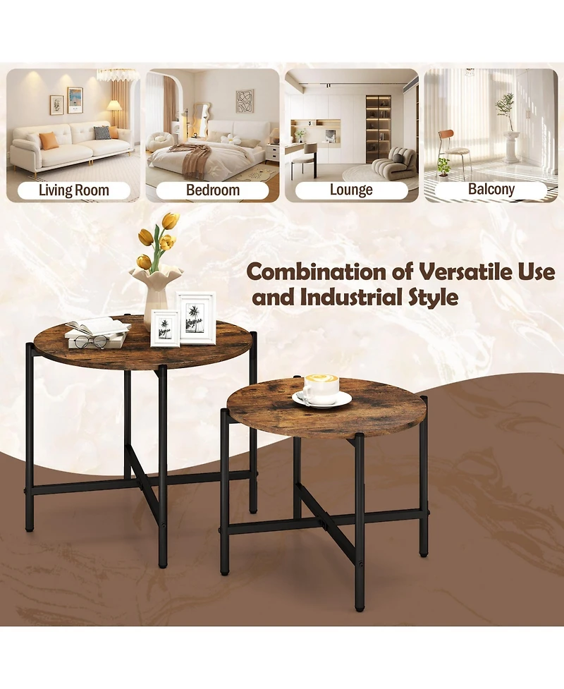 Gouun Nesting Round Coffee Table Set of 2 Metal Frame