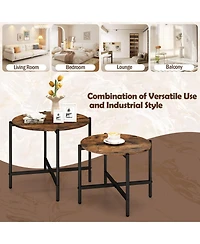 Gouun Nesting Round Coffee Table Set of 2 Metal Frame