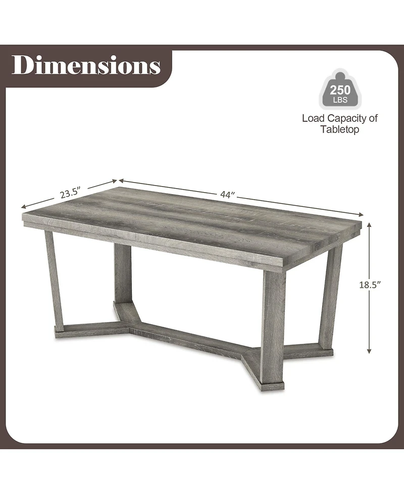 Gouun Rectangle Coffee Table with Cross-Shaped Rubber Wood Base