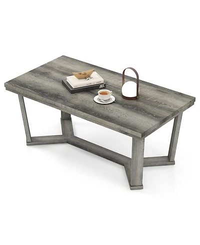 Gouun Rectangle Coffee Table with Cross-Shaped Rubber Wood Base