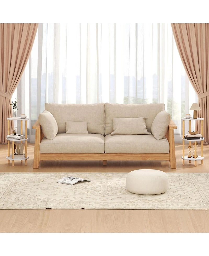 Gouun Set of 2 Compact Bamboo 3-Tier Round Side Tables, 12 inch Diameter x 24 inch