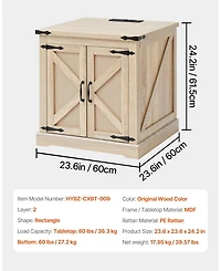 Gouun Farmhouse Rattan Storage End Table 24-Inch with Usb Ports