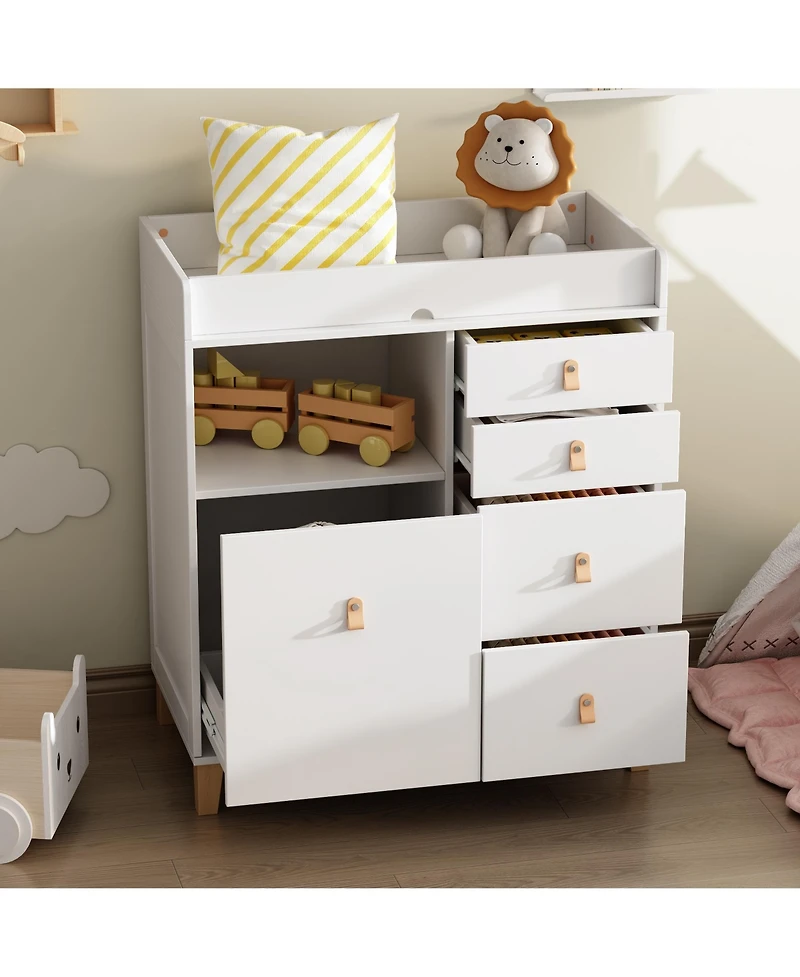 Famapy 5-Drawer Changing Table,Stylish Chest of Drawers, Dresser, Storage Cabinet with Open Shelf