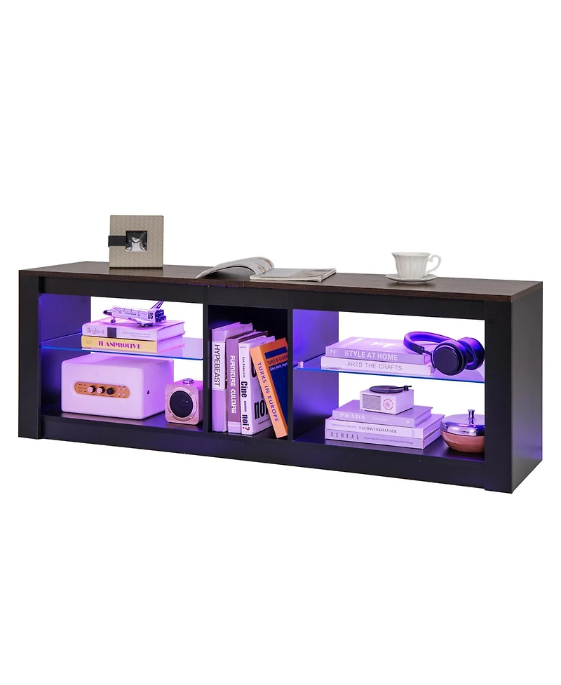 Sugift Modern Tv Stand with Led Light and Adjustable Shelves for TVs up to 65 inch