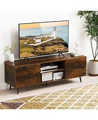 Sugift Tv Stand with Power Outlets and Adjustable Shelf for 60 Inch TVs-Rustic