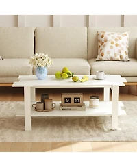 Gouun 45-Inch 2-Tier Slatted Wood Coffee Table with Shelf