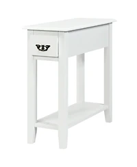 Gouun Set of 2 Ultra-Slim Sofa Side End Tables with Drawer and Open Shelf