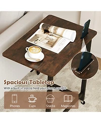 Gouun C-Shaped Mobile End Table with Wheels and Built-In Phone Slot, 23.5 x 15.5 x 26 in