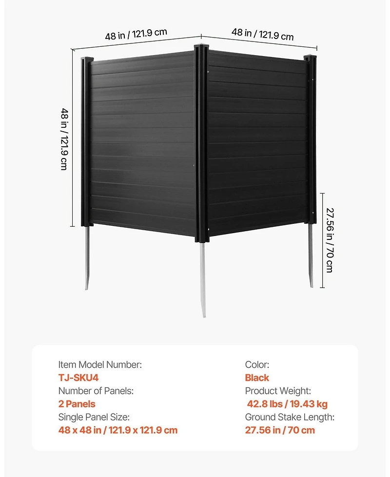 Sugift 2 Panel Outdoor Privacy Screen 48 x 48 in Vinyl Fence for Pool Equipment