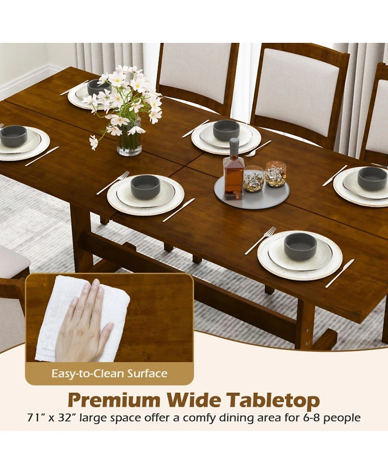 Gouun 71 in Farmhouse Rectangular Dining Table for 6-8 with Rubber Wood Legs