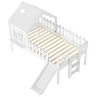 Streamdale Furniture Twin Loft Bed with Slide, Playhouse, Led Lights
