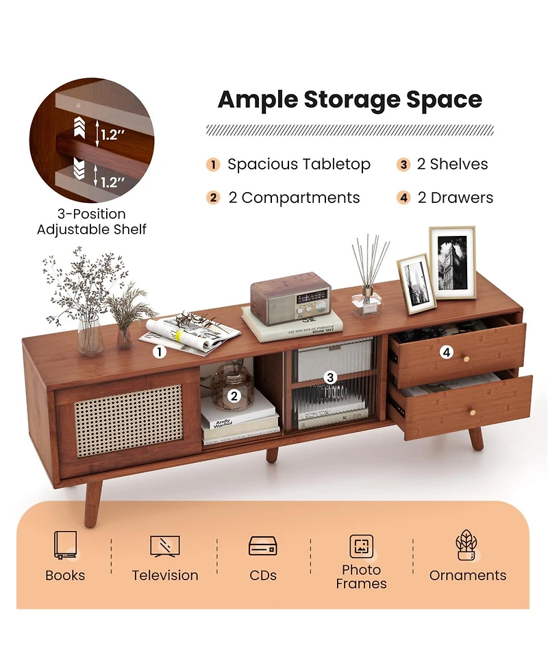 Sugift Bamboo Tv Stand for Tv up to 65 Inch