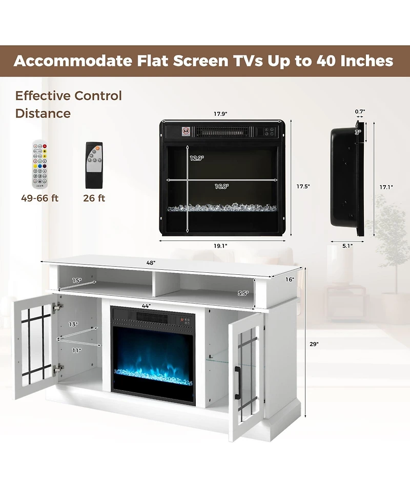 Sugift Tv Stand with Electric Fireplace Led Lights and Remote Controls for TVs Up to 40 Inch