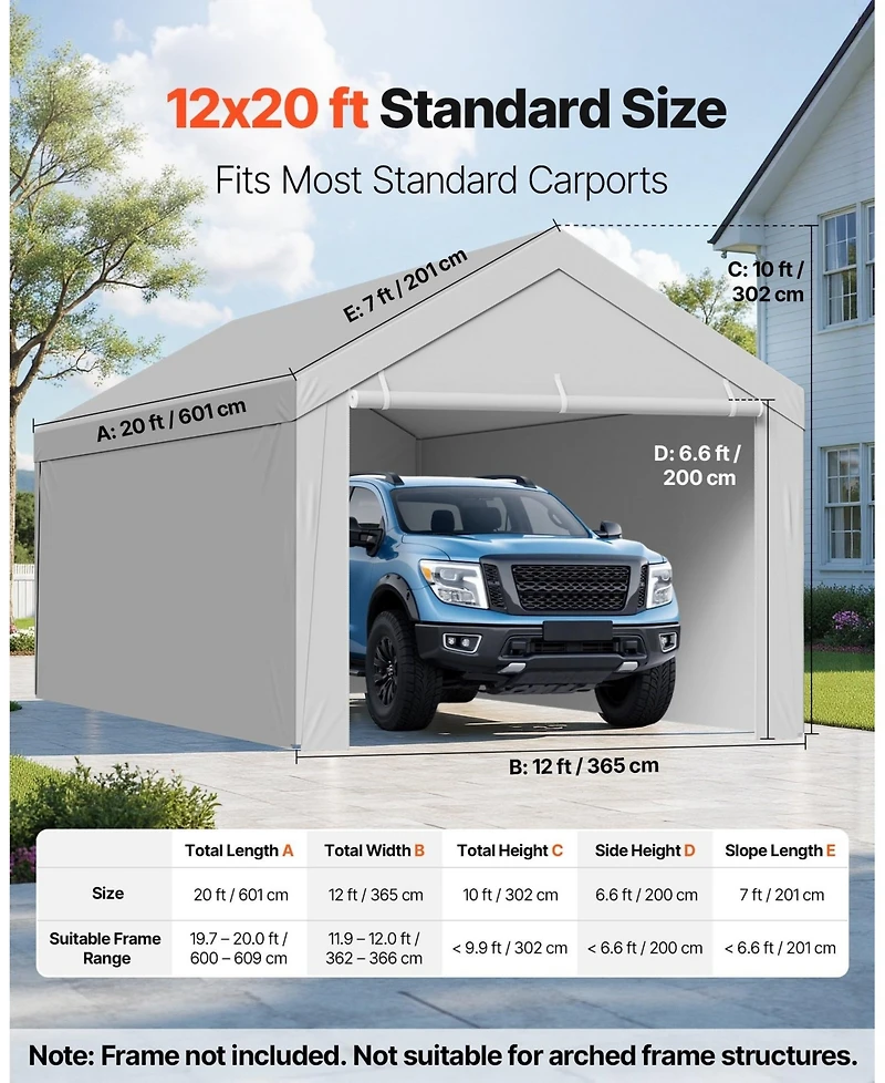 Sugift 12 x 20 ft Uv-Resistant Waterproof Carport Replacement Canopy Frame Not Included