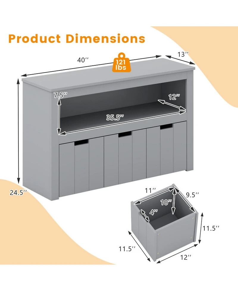 Gouun 3-Drawer Kids Storage Cabinet with Wheels and Convertible Cube Shelf