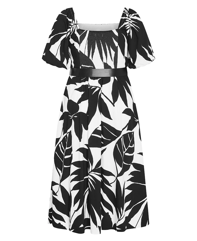 City Chic Plus Collins Oasis Print Belted Maxi Dress