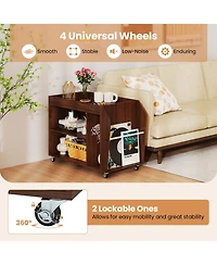 Gouun 3-Tier Rolling Side End Table with Wheels and Side Storage Rack, 30 x 15.5 x 22 in